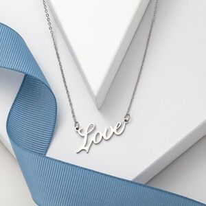 Silvertone LOVE Stainless Steel Necklace